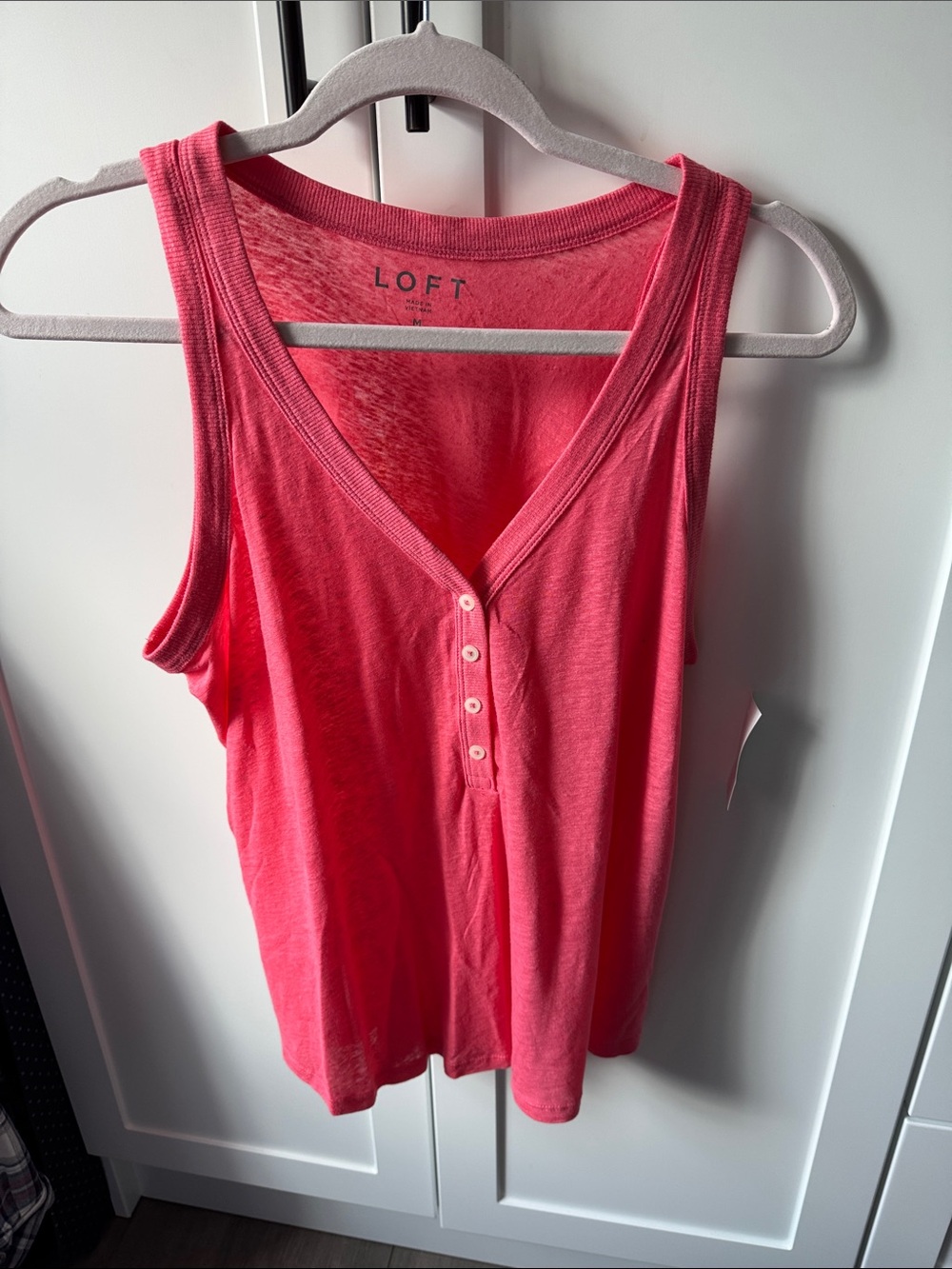 LOFT Coral Pink Sleeveless Henley Tank